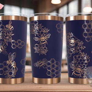Honigbienen Tumbler Wrap SVG, 20oz und 30oz Lasergravurdatei, Drehbereites digitales Design, exotisches Tier SVG