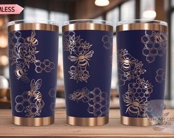 Honey Bees Tumbler Wrap SVG, 20oz and 30oz Laser Engraving File, Rotary Ready Digital Design, Exotic Animal SVG
