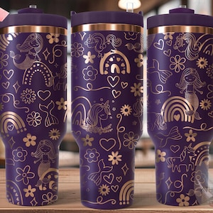 Mermaid Unicorn & Rainbow Doodles Tumbler Wrap SVG, 40oz Laser Engraving File, Rotary Ready Digital Design, Fantasy Magic SVG