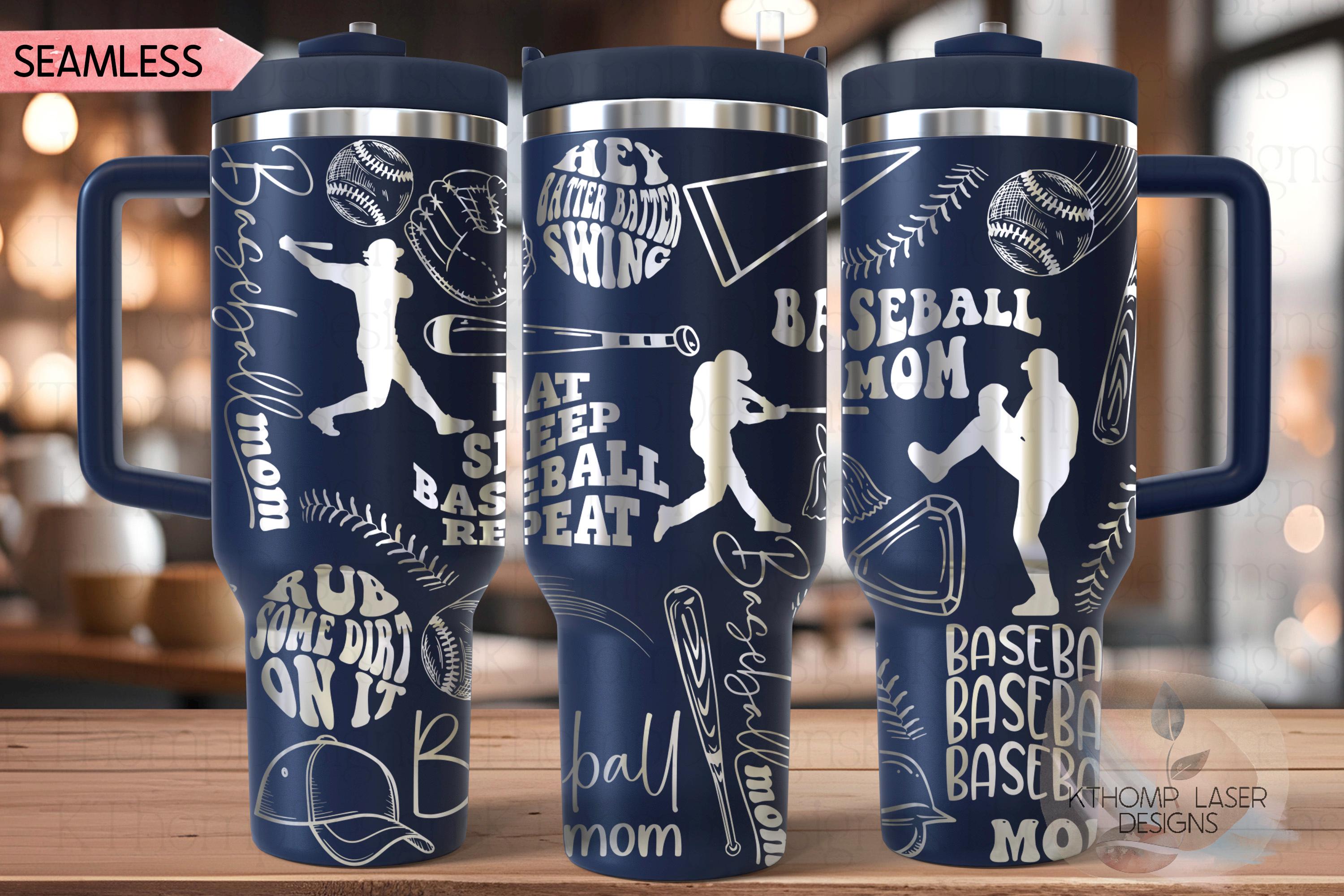 Baseball Mom Tumbler Wrap SVG, 40oz Laser Engraving File, Rotary Ready Digital Design, Mom Life SVG