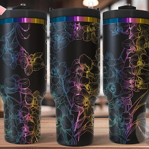Orchids Tumbler Wrap SVG, 40oz Laser Engraving File, Rotary Engrave Digital Design, Floral SVG Design