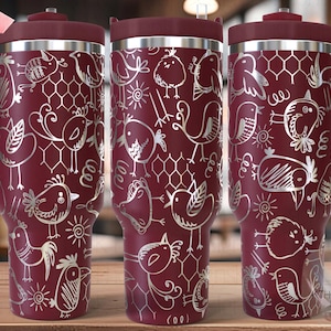 Oiseau Doodles Tumbler Wrap SVG | Fichier de gravure laser de 40 oz | Conception numérique rotative | Animal exotique SVG