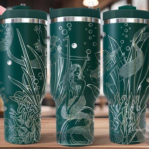 Mermaids Tumbler Wrap SVG, 40oz Laser Engraving File, Rotary Ready Digital Design, Fantasy Magic SVG