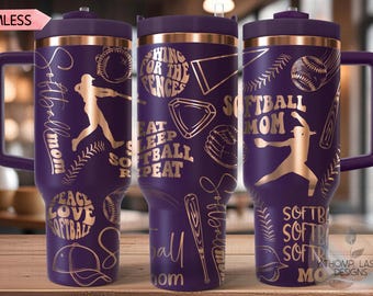 Softball Mom Tumbler Wrap SVG, 40oz Laser Engraving File, Rotary Ready Digital Design, Mom Life SVG