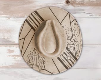 Boho kristaller hatt med bred brätte lasergravering SVG
