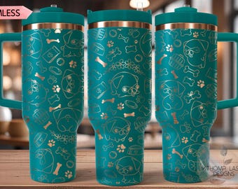 Doodles pour chien carlin, emballage laser SVG pour gobelets avec poignée de 30 oz et 40 oz