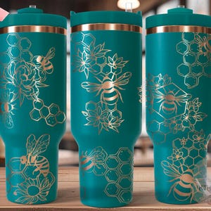 Honigbienen Tumbler Wrap SVG, 40 Unzen Lasergravurdatei, Drehbereites digitales Design, exotisches Tier SVG