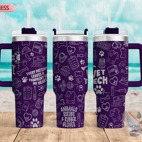 Vet Tech Veterinarian Laser Engraved Full Wrap Design for 40oz Tumbler, Digital Download, Seamless Design, SVG For Laser Rotary