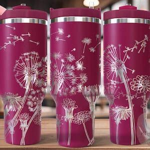 Dandelions Tumbler Wrap SVG, 40oz Laser Engraving File, Rotary Engrave Digital Design, Floral SVG Design