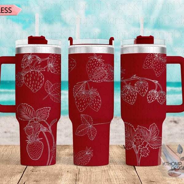 Fraises fruits motif wrap complet gravé au laser pour gobelet 40 oz, téléchargement numérique, conception sans couture, SVG pour laser rotatif