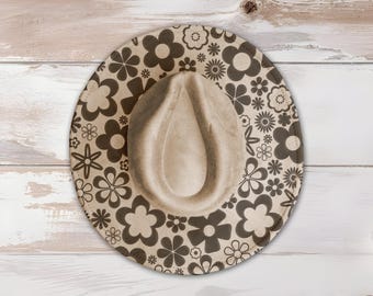 Flower Power-hatt med bred brätte lasergravering SVG