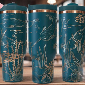 Narwhals Ocean Life Tumbler Wrap SVG, 40oz Laser Engraving File, Rotary Ready Digital Design, Ocean Nautical SVG