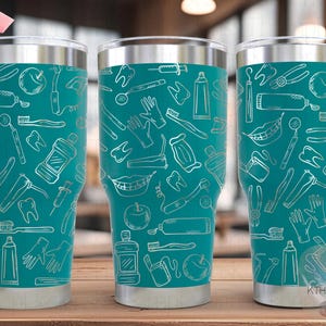 Tandarts beker wrap SVG | 20 oz en 30 oz lasergravurebestand | Draaiklaar digitaal ontwerp | Carrièrecadeau-SVG