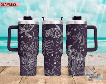 Octopus & Turtles Laser Engraved Full Wrap Design for 40oz Tumbler, Digital Download, SVG, Seamless Design, Tumbler Wrap For Laser Rotary