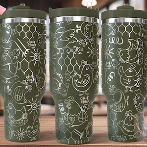 Chicken Doodles Hens Tumbler Wrap SVG, 40oz Laser Engraving File, Rotary Ready Digital Design, Pet Lover Gift