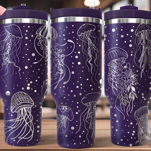 Jellyfish Ocean Life Tumbler Wrap SVG, 40oz Laser Engraving File, Rotary Ready Digital Design, Ocean Nautical SVG