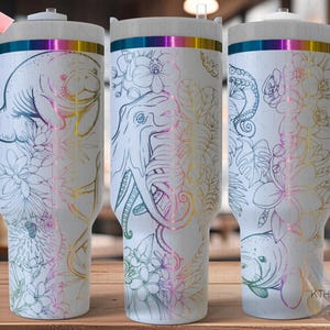 Floral Ocean Life Tumbler Wrap SVG, 40oz Laser Engraving File, Rotary Ready Digital Design, Ocean Nautical SVG