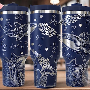 Whale Sharks Tumbler Wrap SVG, 40oz Laser Engraving File, Rotary Ready Digital Design, Ocean Nautical SVG