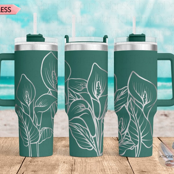 Calla Lilies Laser Engraved Full Wrap Design for 40oz Tumbler, Digital Download, SVG, Seamless Floral Design, Tumbler Wrap For Laser Rotary