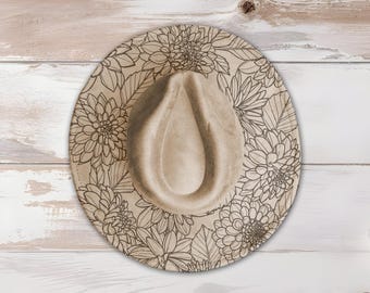 Dahlias Wide Brim Hat Laser Engraving SVG