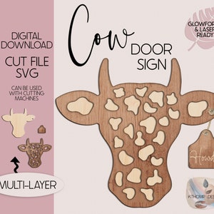 Laser Cut Cow Door Sign design, Instant Digital Download, Laser Cut File, Glowforge File, Door Hanger, Cricut, SVG