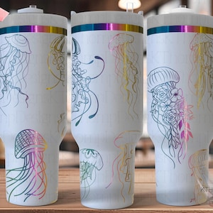 Floral Jellyfish Ocean Life Tumbler Wrap SVG, 40oz Laser Engraving File, Rotary Ready Digital Design, Ocean Nautical SVG