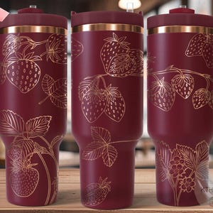 Strawberries Fruit Tumbler Wrap SVG, 40oz Laser Engraving File, Rotary Ready Digital Design, Foodie SVG