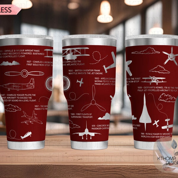 Aviation History Airplane Laser Engraved Seamless Full Wrap for 20oz & 30oz Tumblers, Digital Download, SVG Wrap For Rotary