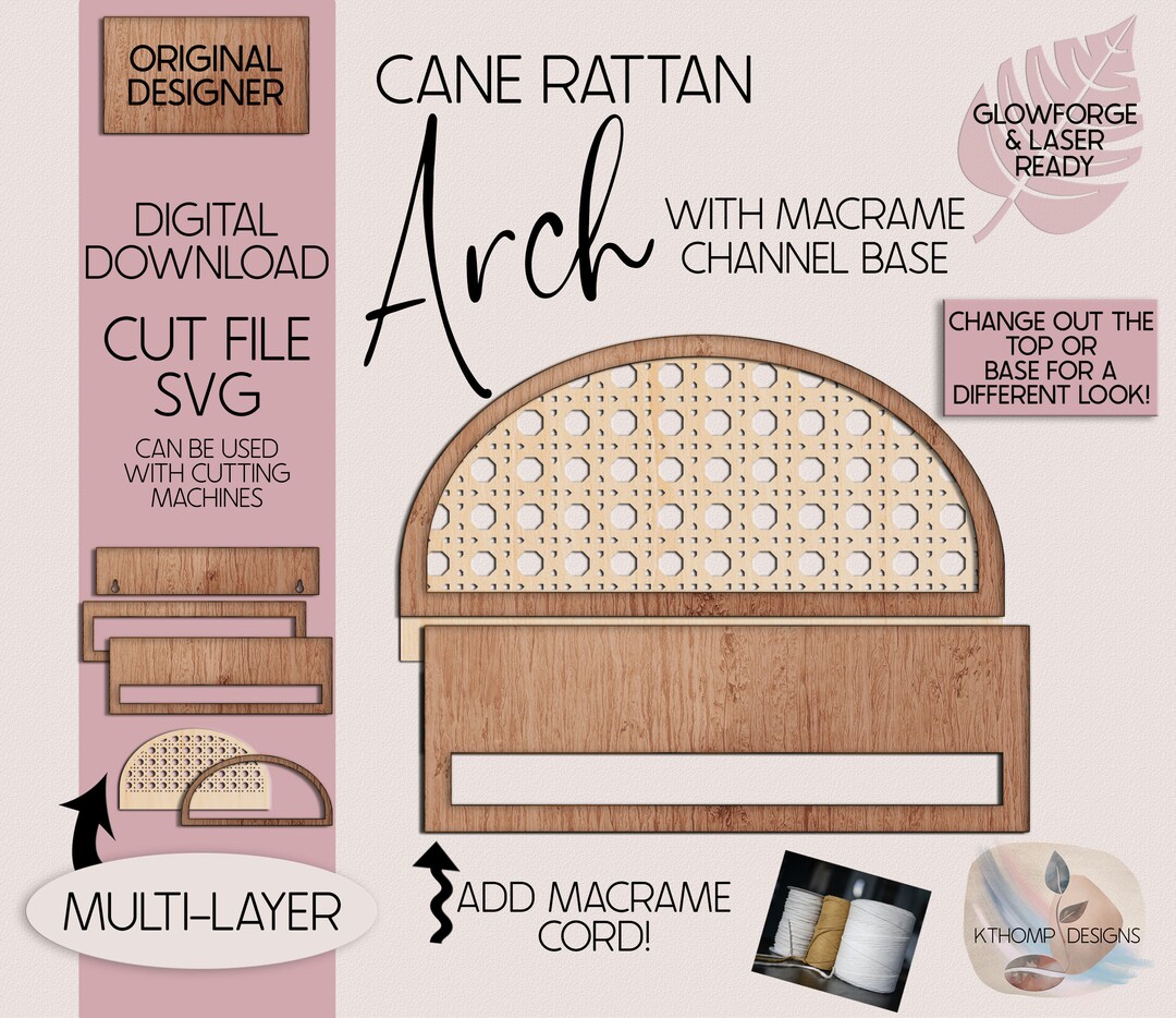 Rattan Arch Channel Top With Macrame Bar Digital Laser Cut File, Boho ...