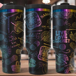 Crocheting Yarn Tumbler Wrap SVG, 40oz Laser Engraving File, Rotary Ready Digital Design, Hobby Travel SVG