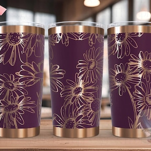 Daisies Tumbler Wrap SVG, 20oz and 30oz Laser Engraving File, Rotary Engrave Digital Design, Floral SVG Design