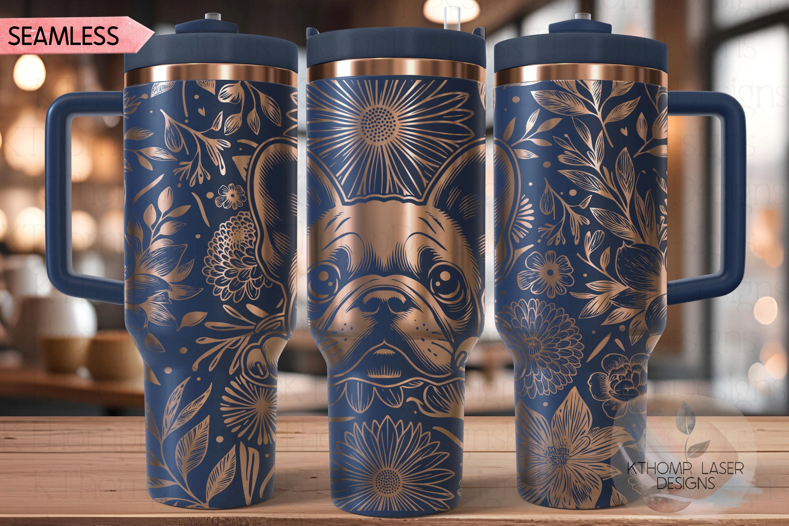 Floral French Bulldog Laser SVG Wrap for 30oz and 40oz Handled