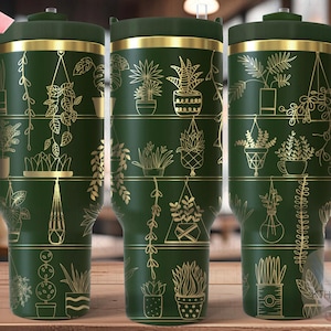 Potted Plant Shelves Tumbler Wrap SVG, 40oz Laser Engraving File, Rotary Engrave Digital Design, Floral SVG Design