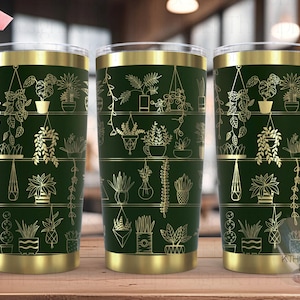 Potted Plant Shelves Tumbler Wrap SVG, 20oz and 30oz Laser Engraving File, Rotary Engrave Digital Design, Floral SVG Design