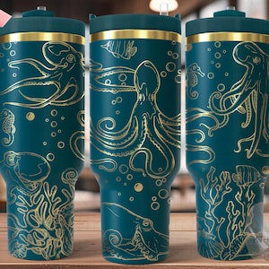 Octopus Tumbler Wrap SVG, 40oz Laser Engraving File, Rotary Ready Digital Design, Ocean Nautical SVG