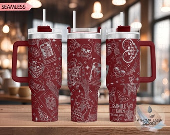 Valentine Skeletons Dead Inside Lovers Diseño de envoltura completa grabado con láser Vaso de 40 oz, Descarga digital, SVG sin costuras para rotatorio láser