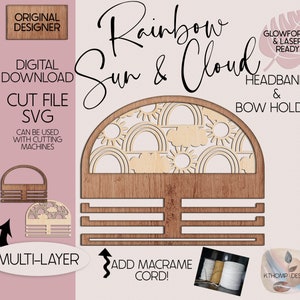 Rainbow, Sun & Cloud Headband and Bow Holder design, Digital Download, Laser Cut File, Glowforge, Laser Cut, Glowforge Tested, SVG