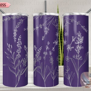 Lavender Tumbler Wrap SVG, 20oz Skinny Laser Engraving File, Rotary Engrave Digital Design, Floral SVG Design