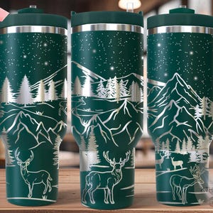Deer Mountain Scene Tumbler Wrap SVG, 40oz Laser Engraving File, Rotary Ready Digital Design, Exotic Animal SVG