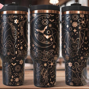 Floral Bats Halloween Laser SVG Wrap for 30oz and 40oz Handled Tumblers