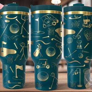 ゴルフ ドゥードゥル タンブラー ラップ SVG、40オンス レーザー彫刻ファイル、ロータリー対応デジタルデザイン、スポーツファン SVG