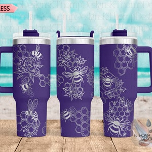 Honey Bees Laser Engraved Full Wrap for 40oz Tumbler, Digital Download, Cute Bumble Bees Seamless Design, SVG For Laser Rotary