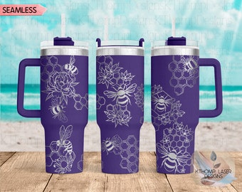 Honey Bees Laser Engraved Full Wrap for 40oz Tumbler, Digital Download, Cute Bumble Bees Seamless Design, SVG For Laser Rotary