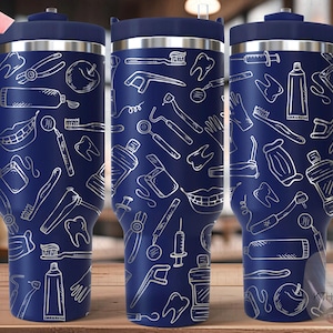 Envoltura para vaso de dentista SVG, archivo de grabado láser de 40 oz, diseño digital compatible con rotatorio, regalo profesional SVG