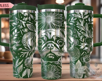 Emballage floral floral pour chien carlin et SVG pour gobelets avec poignée de 30 oz et 40 oz
