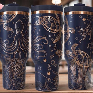 Octopus and Turtles Tumbler Wrap SVG, 40oz Laser Engraving File, Rotary Ready Digital Design, Ocean Nautical SVG