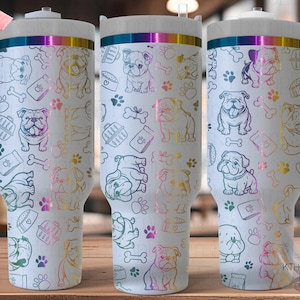 English Bulldog Tumbler Wrap SVG, 40oz Laser Engraving File, Rotary Engrave Digital Design, Dog Lover Gift