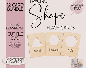 Laser Cut Tracing Shape Flash Cards Design, Instant Digital Download, Montessori Learning File, Laser Cut Files for Glowforge Cricut, SVG