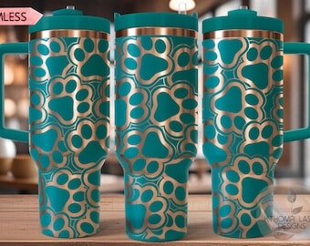 Paw Print Burst Tumbler Wrap SVG, 40oz Laser Engraving File, Rotary Ready Digital Design, Pet Lover Gift