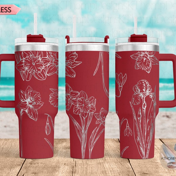 Daffodils Laser Engraved Full Wrap Design for 40oz Tumbler, Digital Download, SVG, Seamless Floral Design, Tumbler Wrap For Laser Rotary